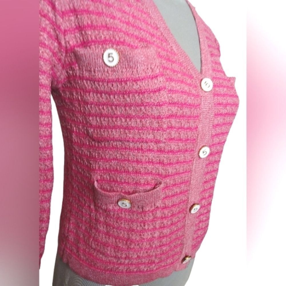 Pink # 5 Buttons Cookie Kudos Knit Women's Sweater Cardigan Buttons SZ small - Picture 3 of 15